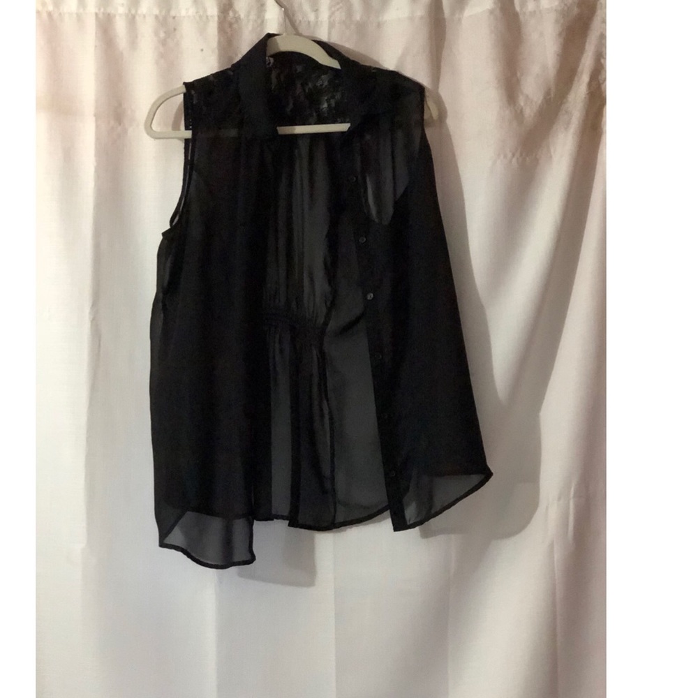 Sheer black shirt with lace paneling